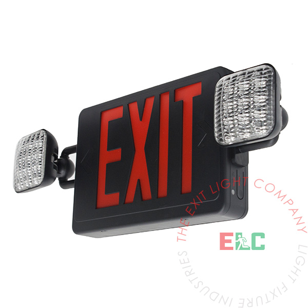 Red All LED Exit Sign Emergency Light Black Housing Combo