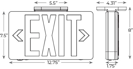LED Exit Sign/Egress Sign, Plastic | Single Sided | AREA OF RESCUE ASSISTANCE Dimensions