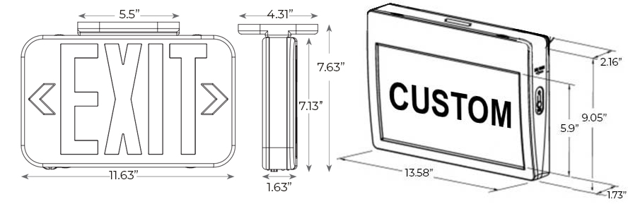 LED Exit Sign/Egress Sign, Plastic Sign | Single / Double Sided | AREA OF RESCUE ASSISTANCE Dimensions